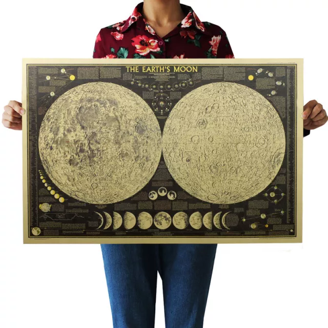 Earth Moon World Map kraft paper retro poster large wall decor