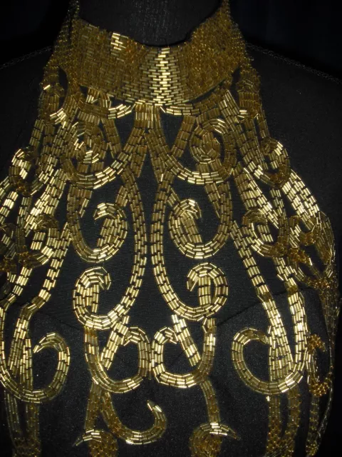 Raquel Welch Owned & Worn Gold Beaded Swirl Black Gown  Stylist Sydney Guilaroff