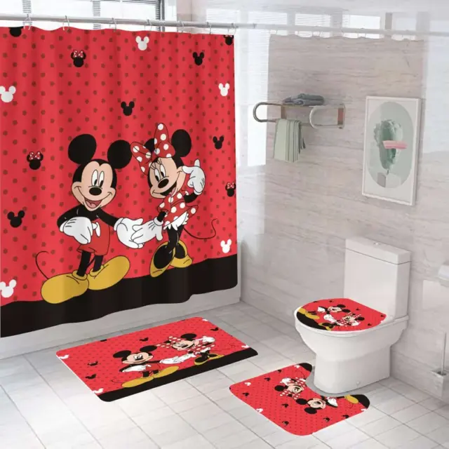 Mickey and Minnie Mouse Shower curtain and rugs, Bathroom Sets,4pcs