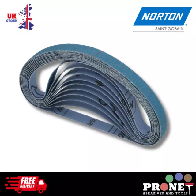 13 x 451mm NORTON R822 Premium Zirconia File Sanding Belts - For B&D 40-80 Grit