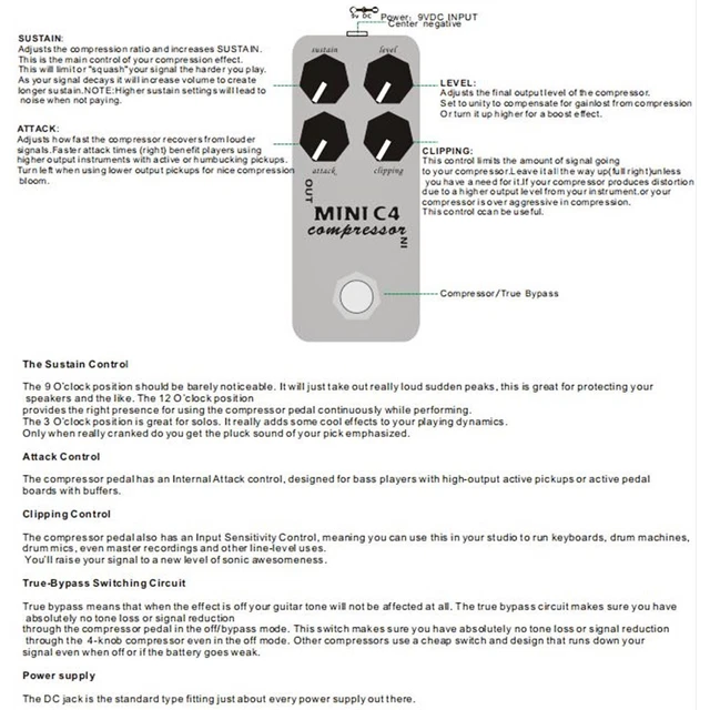 F5N6 Guitare & Basse Effet Pédale Mini Nous Stocks Aluminium Alliage Compresseur