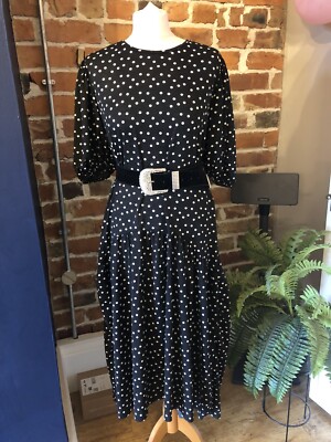 ZARA Black White Polka Dot Print Midi Dress SMALL BNWT Frill Hem Tiered