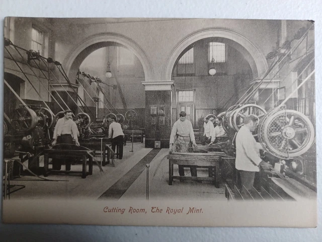 VINTAGE REAL PHOTO POSTCARD THE ROYAL MINT Cutting Room The Wrench Series #2641