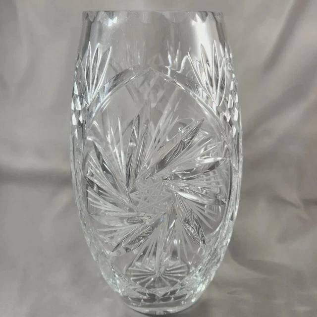 VINTAGE USSR U.S.S.R Soviet Lead Crystal Vase Cut Pressed Glass Hobstar