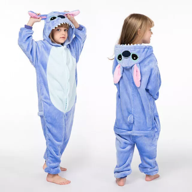 Kids Blue Stitch Cartoon Animal Pajamas Sleepwear Party Cosplay Costume Suit NEW