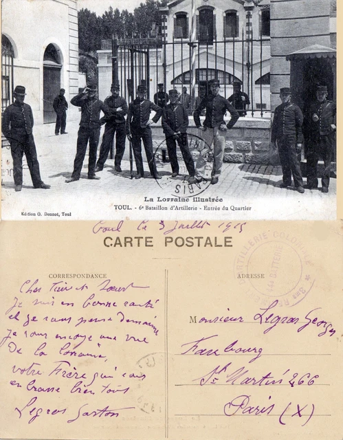 54 Toul - 6° Bataillon d'Artillerie, Entrée du Quartier - Cachet Militaire 1915