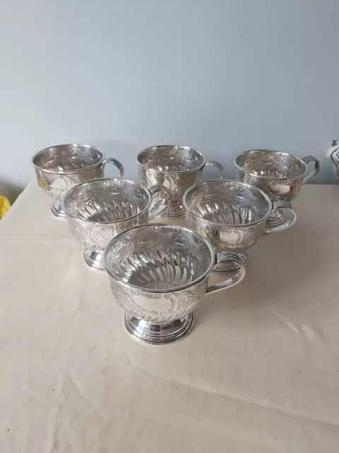 Set Vintage Viners Silver E Plate On Copper  Chased Ornate Cups/Punch Cups.