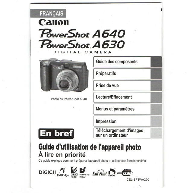 CANON PowerShot A640 A630 - Digital Camera Instruction Manual - Francais/French