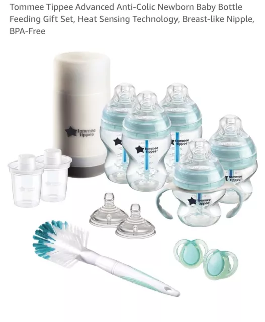 Tommee Tippee Advanced Anti-Colic Newborn Baby Bottle Feeding Gift Set, Heat