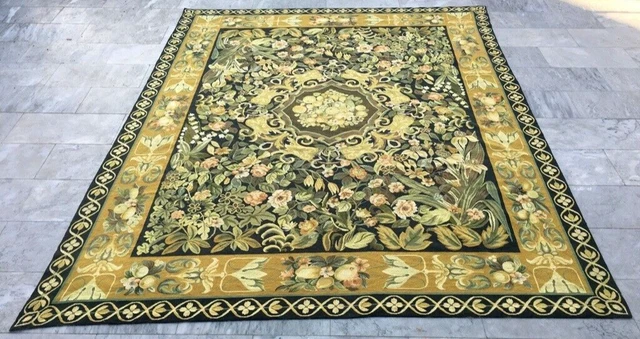 French Style Vintage Aubusson Handmade Boho Aubusson Rug Chain Stitch Rug 8x10ft