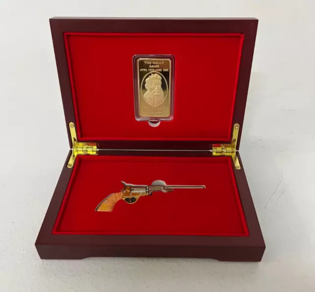 Ned Kelly Unique Boxed Set Of 1  Gold Ingot & Pistol  - Finished In 24K Gold  -