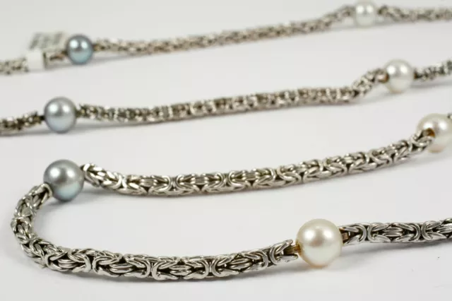 Collier Byzantin Massif Avec Blanc Et Gris Akoja-Perlen, 585 or Blanc, 80 CM