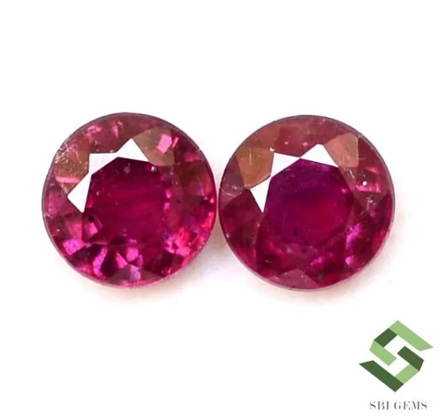 6 mm Natural Ruby Round Cut Pair 2.24 CTS Faceted Loose Gemstones GF