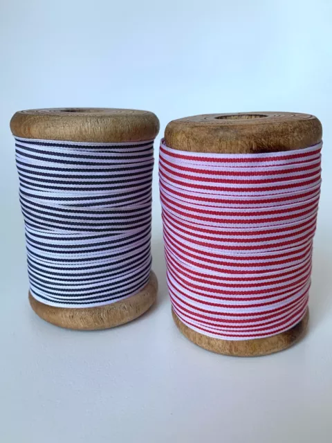 20mt Danish Striped Ribbon on Wooden Spool Trim Doll Bear Gift Wrap Sewing