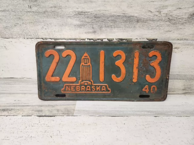 Vintage 1940 Nebraska License Plate 22-1313