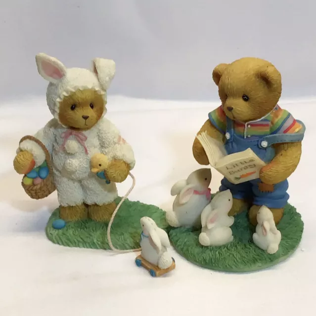 SWEET Cherished Teddies LOT of 2 Harvey reads to bunnies and Trudy with pull toy