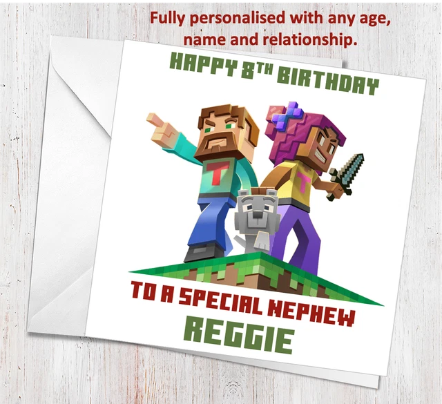 PERSONALISED MINECRAFT BIRTHDAY Card - Son grandson brother nephew ...