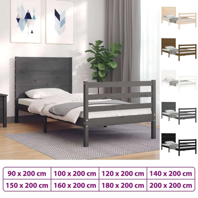 Estructura de cama de matrimonio con cabecero madera maciza vidaXL