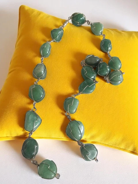 Vintage Gold Filled Aventurine Gemstone Gold Bead 70s Collier perlé 30 » - France