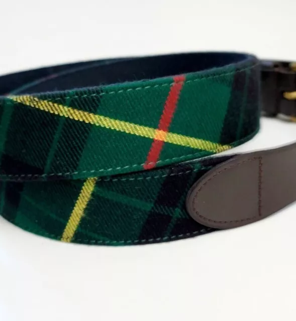 Polo Ralph Lauren Leather Trim Wool Blend Tartan Plaid BELT Brass Buckle SZ XL 2