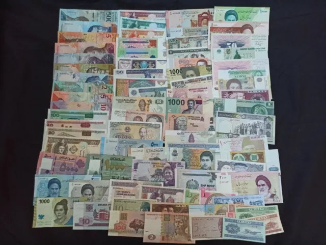 Lot de 80 Billets du Monde Tous Différents NEUFS