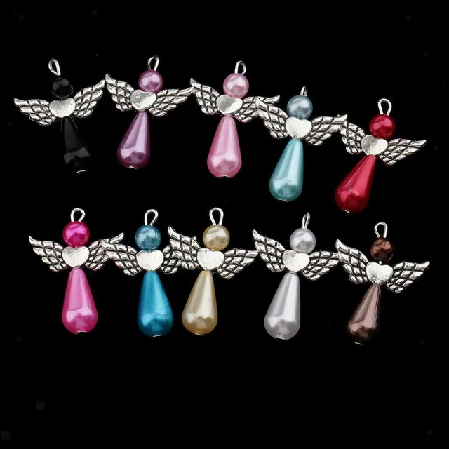 60 Stück gemischte   Perlen, tanzende Engelsflügel Charm Anhänger, 33