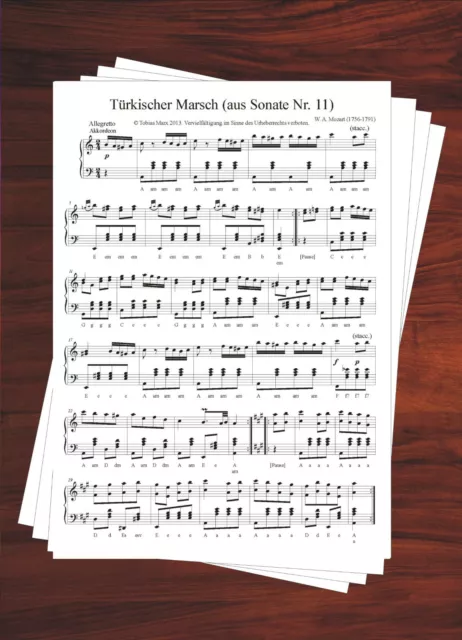 Accordion sheet music turkish march Mozart beginners advanced. Very rare.