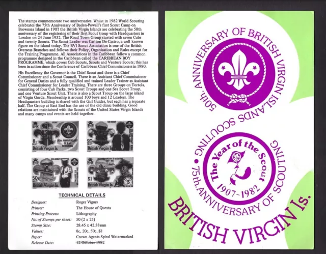 1982 British Virgin Islands Boy Scout 75th anniversary stamp announcement