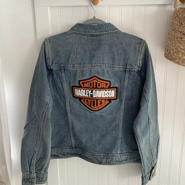 Womens Genuine Harley Davidson Logo Blue Denim Jacket LARGE NEW, MOTORCYCLE