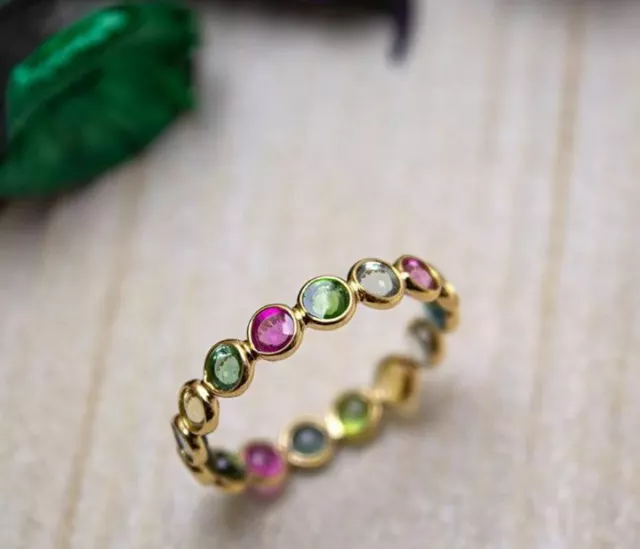 Natural Tourmaline 925 Sterling Silver Handmade Eternity Ring, Gift For Her