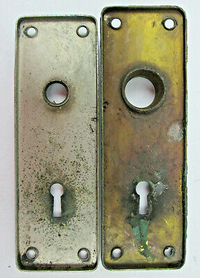 2 Antique Diff. Door Plates Standard Type for Skeleton Keys 1 13/16 x 5 11/16" G 3