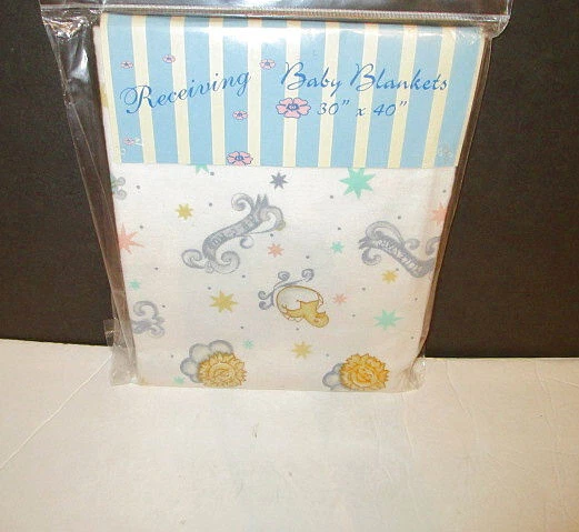 NIP Set Of 2 BABY Girl Boy SATIN Trim RECEIVING BLANKETS Chick SUNSHINE Star