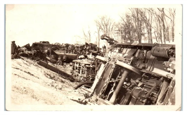 1922 RPPC Great Northern Railway Train Wreck w/ Snow Plow, Delano, MN Postcard