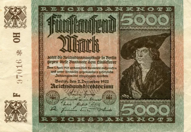 REICHSBANKNOTE -vorzüglich -5000 MARK -DEU-91c -DEUTSCHE REICHSBANK -Seltenheit!