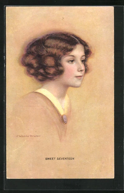 KÜNSTLERAK SIGN. C. WardeTraver Mädchenkopf mit braunem Haar EUR 3