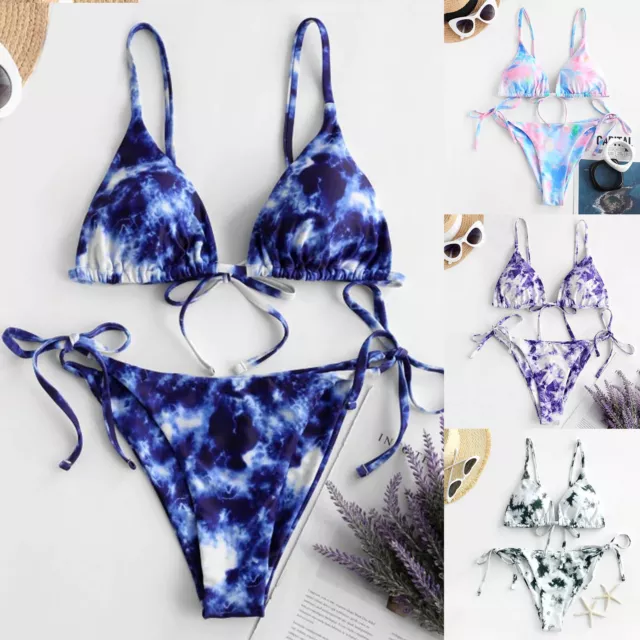 Tie-Dye Bikini Up High Lace Two Print Sexy Piece Women's Swimsuit Set Cut Leg