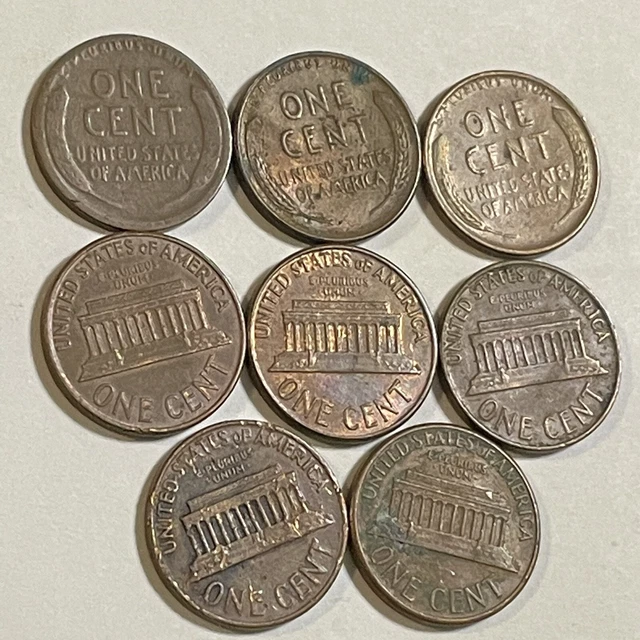 Penny Lot 8 Coins Wheat Cent & Lincoln Memorial 1956-D 1940 1960 1963 1964 1974D