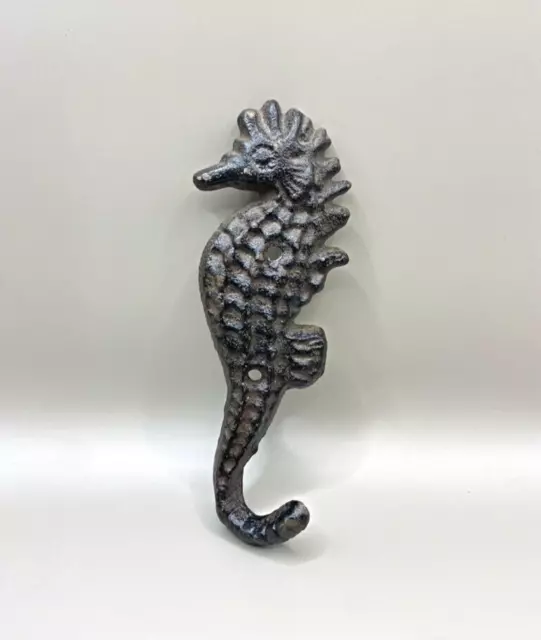 Seahorse Beach Decor Wall Hook Rustic Brown Cast Iron Towel Coat Leash Hanger