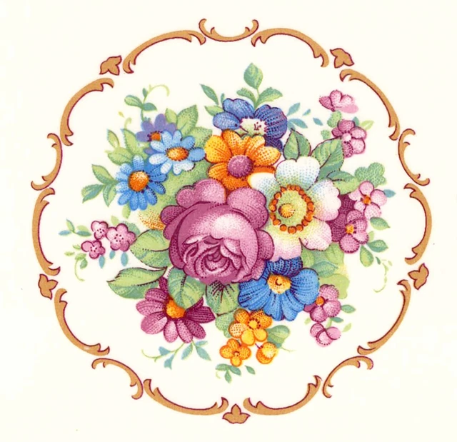 Calcomanías de tobogán de cerámica Pompadour rosa rosa con acentos de oro redondo talla A