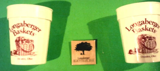 Used, (2-  Longaberger Cups)  & (Hartville,Ohio)2003 Pin ( 2" X 2" )