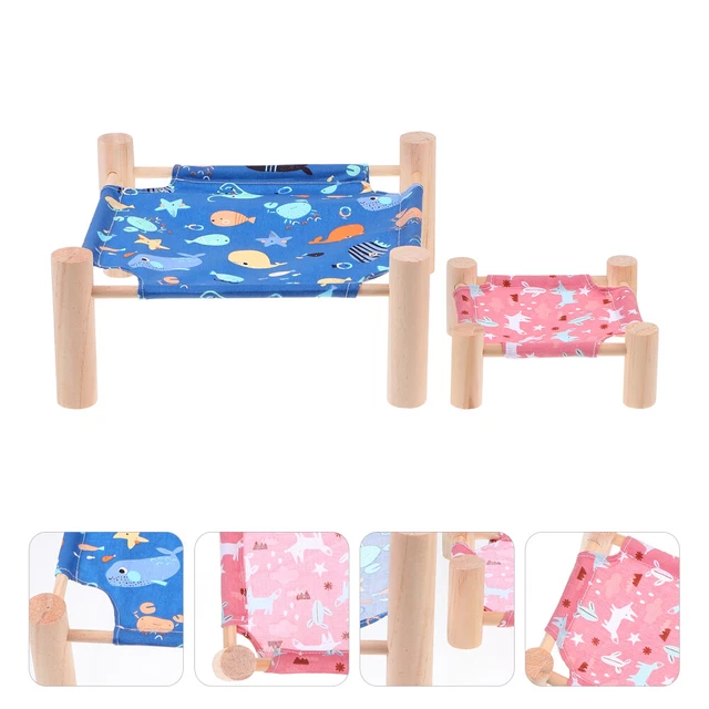 2 piezas Cuna elevada para mascotas hámster Verano Cama de madera Animales de peluche esponjosos Juguete