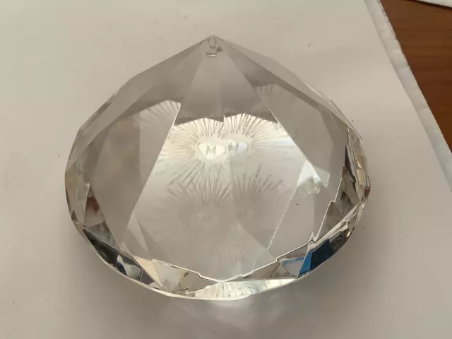 Art Glass Diamond Gem Stone Shape Paperweight  Ornament contains Initial “M”