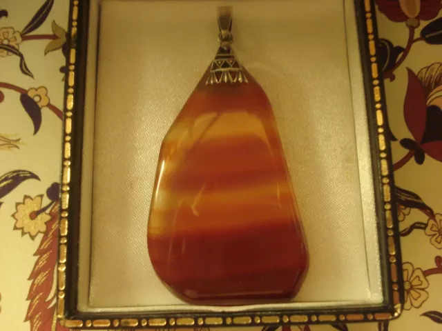 Beautiful,Finely Crafted Antique Art Deco: Carnelian Gem,Sterling Silver Pendant