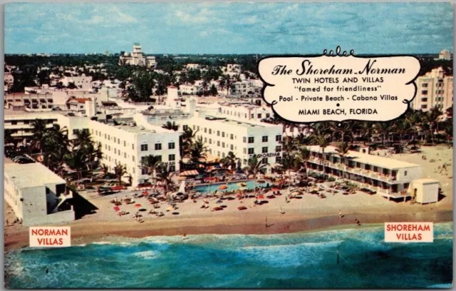 Birdseye View Miami Beach Florida Sands Motel roadside 1950s Postcard pool  7795