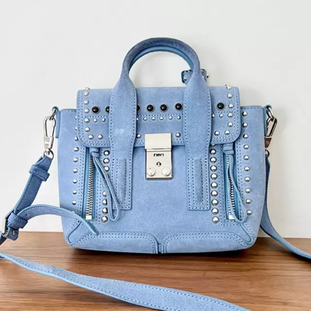 3.1 Phillip Lim Suede Leather Onyx Studded Satchel Bag French Blue Women's