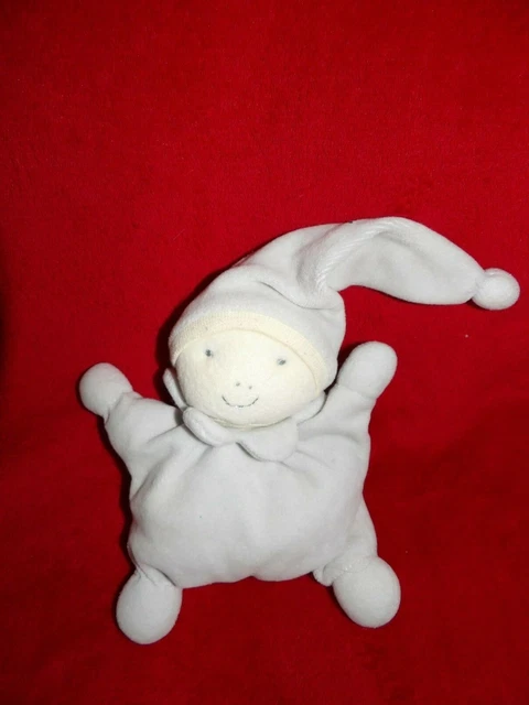 Doudou Peluche Semi Plat Bonhomme Lutin Blanc Bleu Ciel BABY BLUE