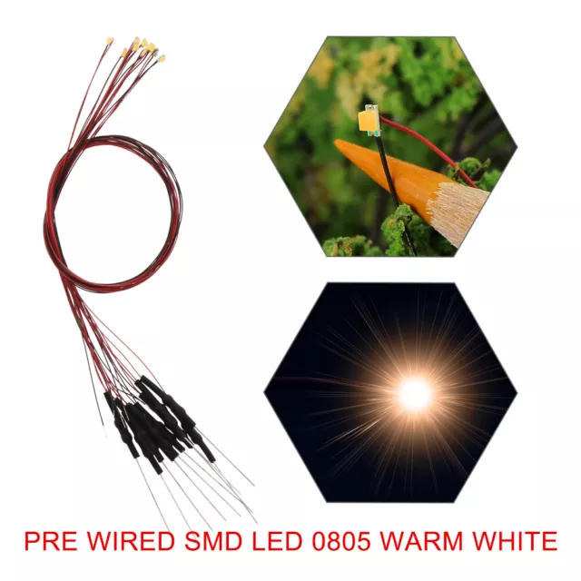 20pcs Pre-wired 30awg Wire Golden White SMD LED 0805 Light with Resistor for 12V