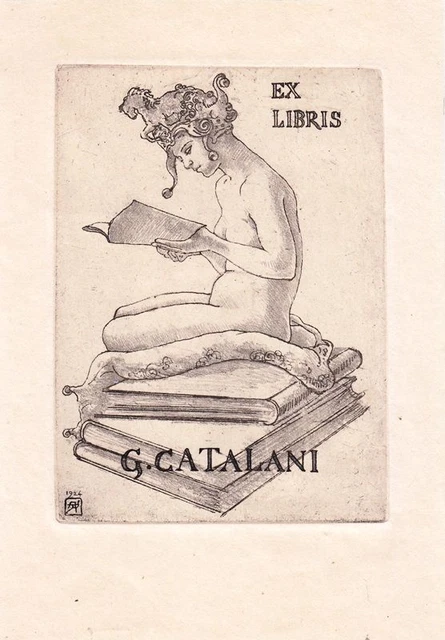 Bookshelves bookplate etching Armand breed foot 1862-1934 nu feminin de