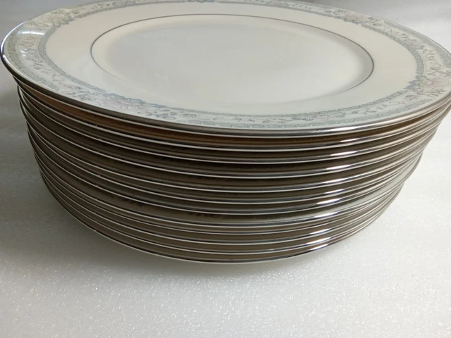 Lenox Charleston  10.75 " Bone China Dinner Plates Platinum Trim Lot Of 12 Pcs