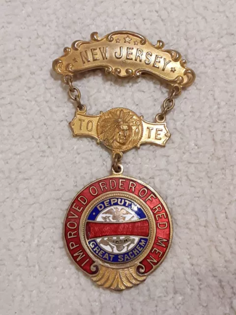Vtg New Jersey Deputy Great Sachem Improved Order Of Red Men Medal Badge Pinback